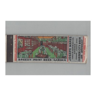 1920s-1930s Matchbook Cover Joseph Mares Breezy Point Beer Garden Chicago IL