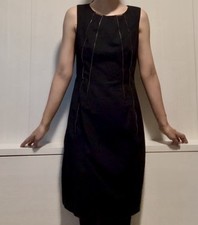 CALVIN KLEIN Minimal Small Black Sleeveless Shift Dress Zipper Hardware Accents
