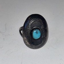 Vintage Turquoise Statement Ring Sterling Silver Sz 7 Oval Cabochon Southwestern