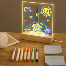 5.9 x 5.9 Inch Warm LED Message Memo Note Board with Colors Clear Acrylic Des...