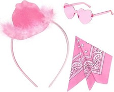 Cowgirl Hat Headband Mini Tiny Cowboy Hat Heart Glasses Bandana 3 PCS Pink