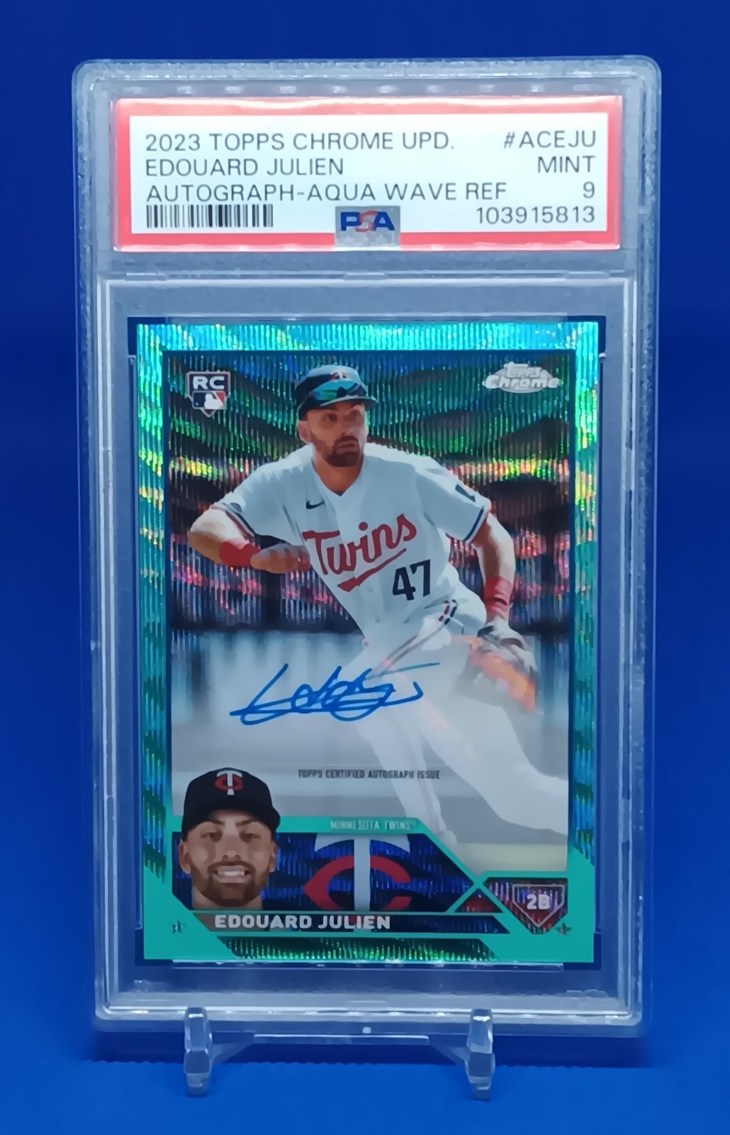 Edouard Julien 2023 Topps Chrome Update  Aqua Wave RC Auto /199 PSA 9 Twins