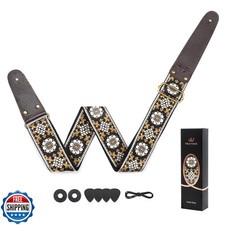 WELAIYOOUQ Vintage Guitar Strap, Double Sided Vegetable Tanned Cowhide Leathe