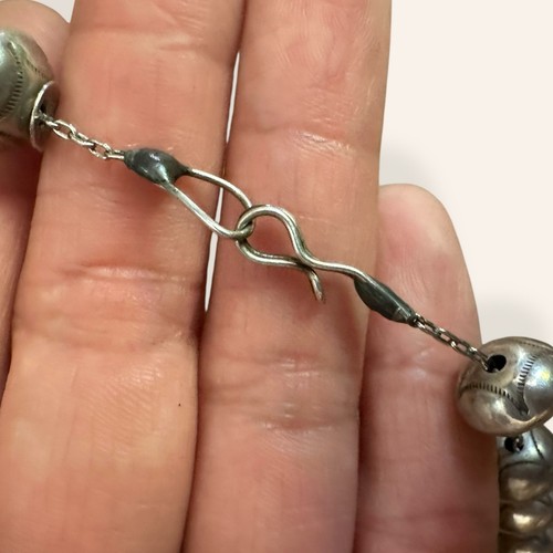 Squash Blossoms Graduated Handmade Navajo Silver Pearl Necklace - Picture 10 of 11