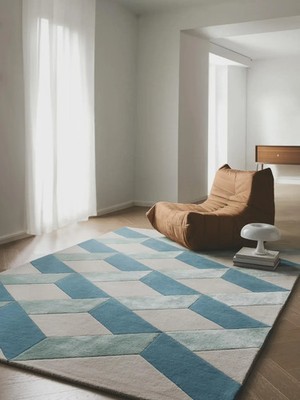 Modern Geometric Area Rug   Blue & White Contemporary Living Room Carpet