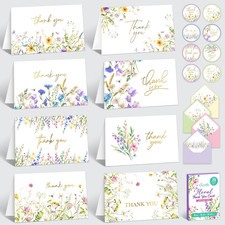 24 Pack Gold Foiled 6X4In Floral Thank You Cards with Envelopes and S