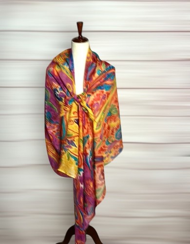 NWT Saachi Large Oblong Scarf Shawl Wrap Wool Silk Bright Multicolor Handmade - Picture 8 of 12