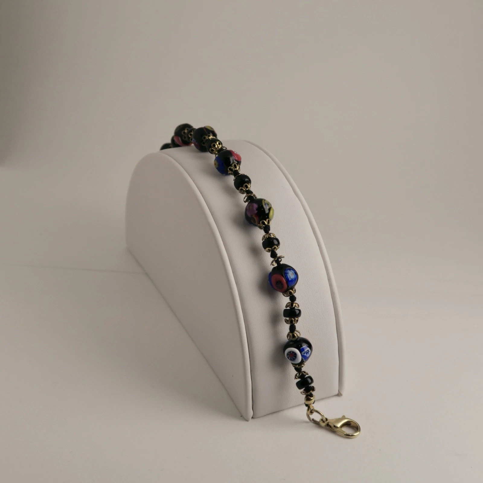 Italian Murano Multicolor Millefiori Glass Bead Vintage Bracelet Jewelry N157