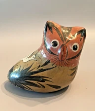 Mexico Tonala Pottery Owl Figurine Handmade Hand Painted Folk Art Bird