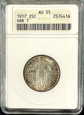 1917 Standing Liberty Quarter Type 1 ANACS AU55 Old Soapbox ANACS Holder