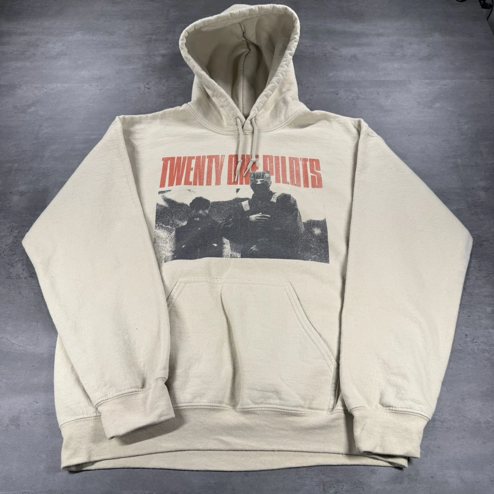 OFF WHITE Felpa con cappuccio Twenty One Pilots media concerto tour merch crema bianco sporco band grunge
