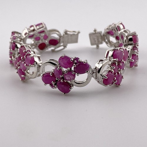 Floral Leaf Design Beautiful Multi Natural Rubies Stone Amazing S925 Bracelet - Picture 1 of 11