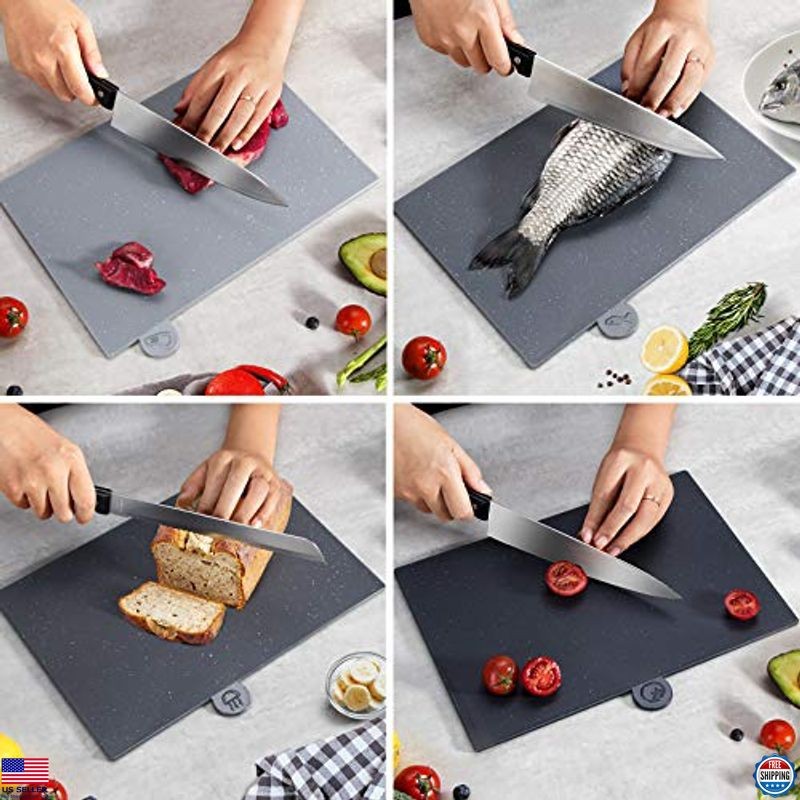 4-Piece Plastic Chopping Board Set with Icons & Stand, BPA Free, Dishwasher Safe