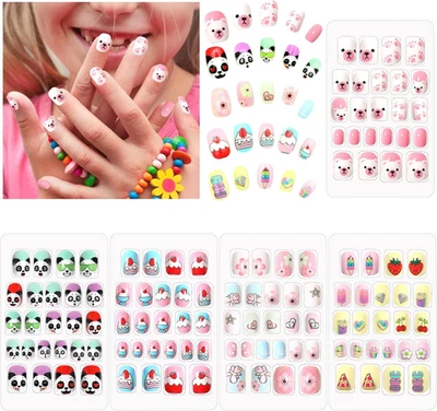 120PCS Kids False Nails Press On Stick On Full Cover Nail Art Gift for Girls