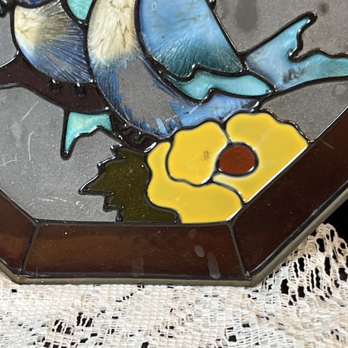 Vintage Stained Glass Suncatcher Bird and Flowers - Picture 5 of 5
