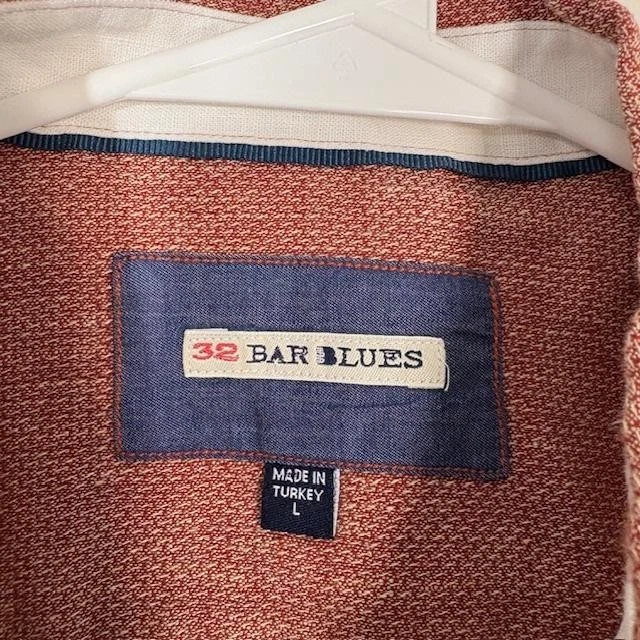 32 Bar Blues Shirt Mens Large Red Linen Cotton Short Sleeve Button Front Casual - Image 3 of 4