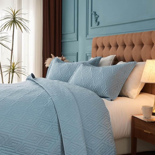 Oversized King Bedspreads 128x120 (128"x120"), Blue - Picture 5 of 8