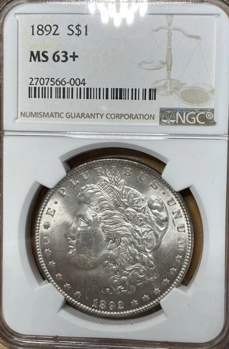 1892 MS63+ Plus NGC Graded Morgan Silver Dollar