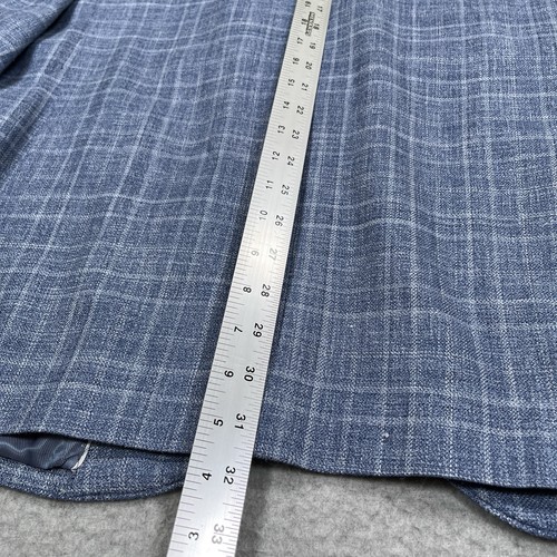 Joseph Abboud Blazer Sz 48L Blue Plaid E.THOMAS Italy Wool Silk Linen Dual Vent - Picture 8 of 15