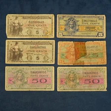 Lot of 6 US Military Payment Certificates- Free Shipping USA