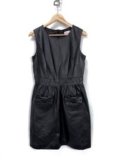 RED Valentino Black Lambskin Leather Mini Dress Bow Pockets, Size 46 IT