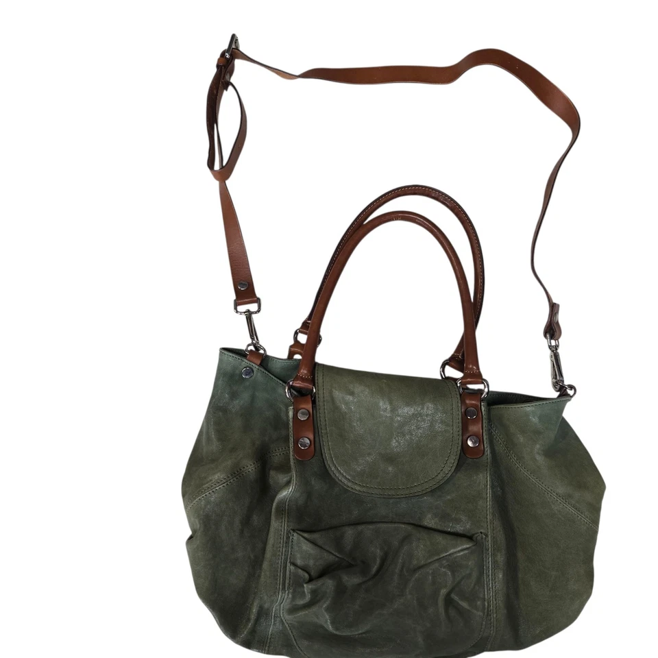 Sundance Shoulder Bag Olive Green Leather British Tan Crossbody Strap Slouchy - Image 4 of 4