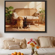 Golden Retriever Oil Painting Canvas Print Living Room Dog Artwork Decor Framed
