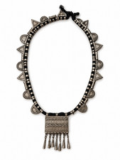 Antique Bedouin/Omani Silver and Thread Necklace with Hirz Pendant
