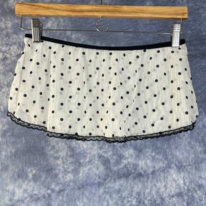 White Black Polka Dot Sheer Mesh Micro Mini Skirt Lingerie Sz M