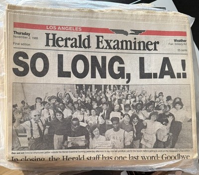 Herald Examiner 1980s Newspaper Nov 2 1989 Los Angeles FINAL EDITION Rare