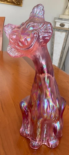 Fenton Winking Alley Cat Iridescent Amethyst Carnival Glass 11 1/2” Signed