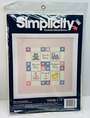 Simplicity Counted Cross Stitch 8x8 Baby BlocksSampler 05537 New Sealed Kit