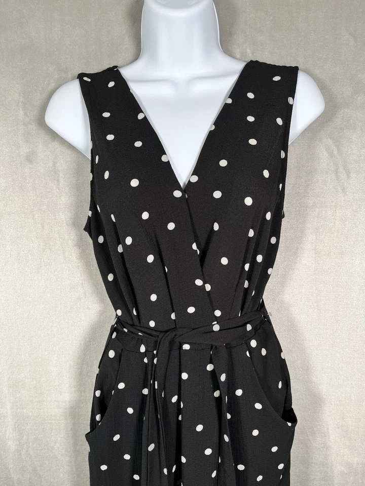 NUEVO CON ETIQUETAS Mono Monteau Blanco y Negro Lunares Cinturón Pierna Dividida Mediano Foto 4 de 4