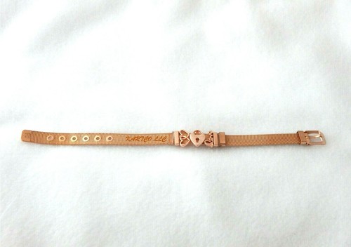 "BRAZALETE DESLIZANTE DE MALLA DE ORO ROSA, CORAZÓN, CERRADURA, AMOR - TALLA: 6"" A 7"" - Imagen 10 de 10