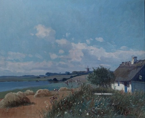 Landscape "Vindmølle om sommeren"OIL ON CANVAS by artist "Henry Lange" - Picture 2 of 8