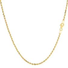 10k Yellow Real Solid Gold Diamond Cut Rope Chain Necklace, 1.25mm, 18"