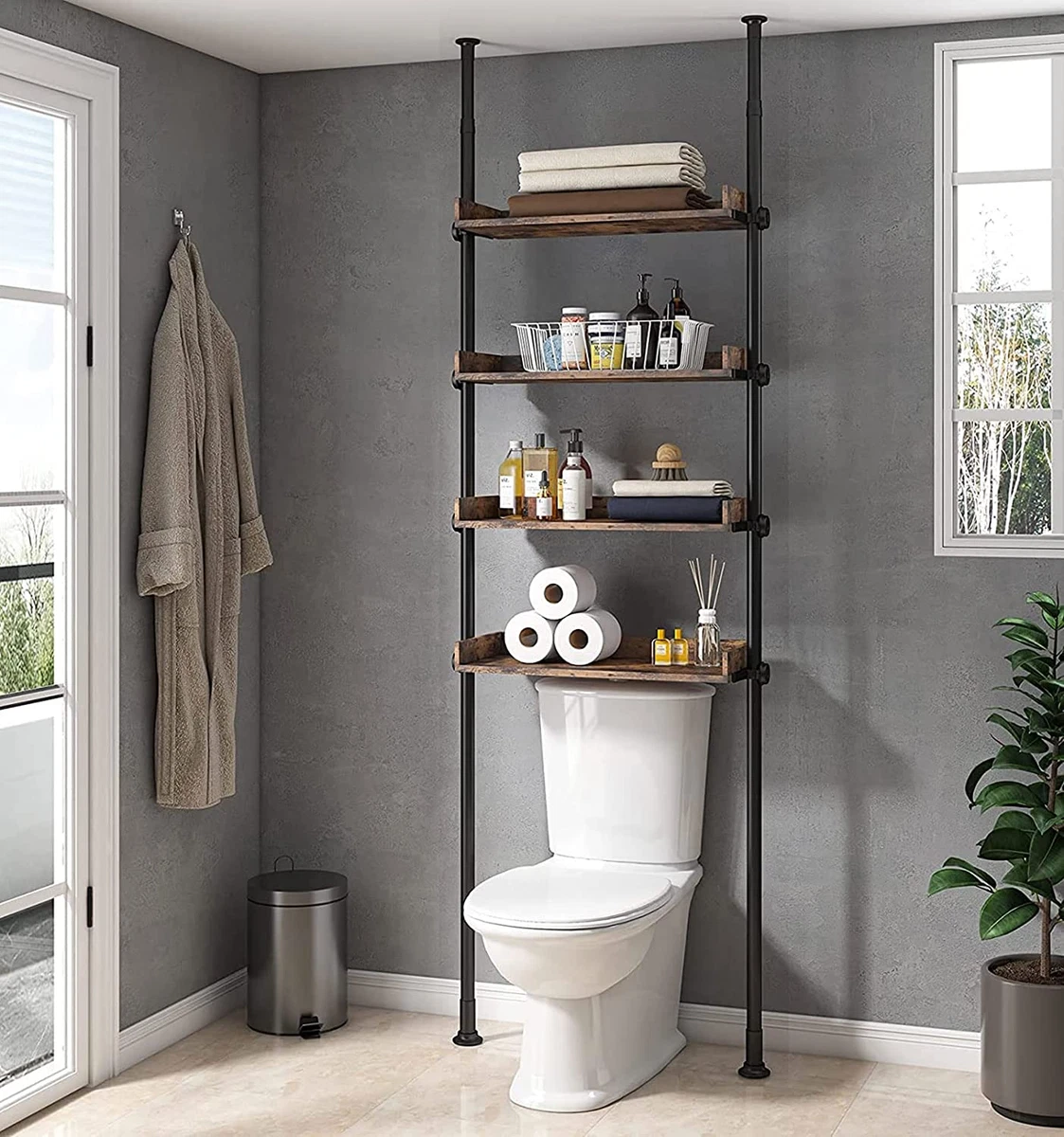 Bathroom Organizer, over the Toilet Storage, 4-Tier Adjustable Wood Shelves  for