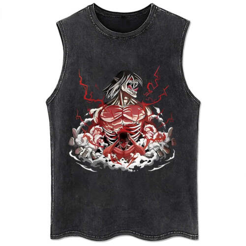 Anime Attack On Titan T-Shirt Hip Hop Oversized Streetwear Vintage Printed Washe - Picture 37 of 63