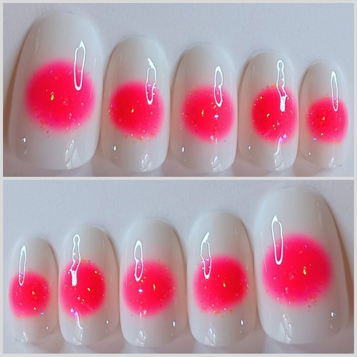 GEL FULL SET! 20PC Press on nails PINK AURA false nails fake Handmade