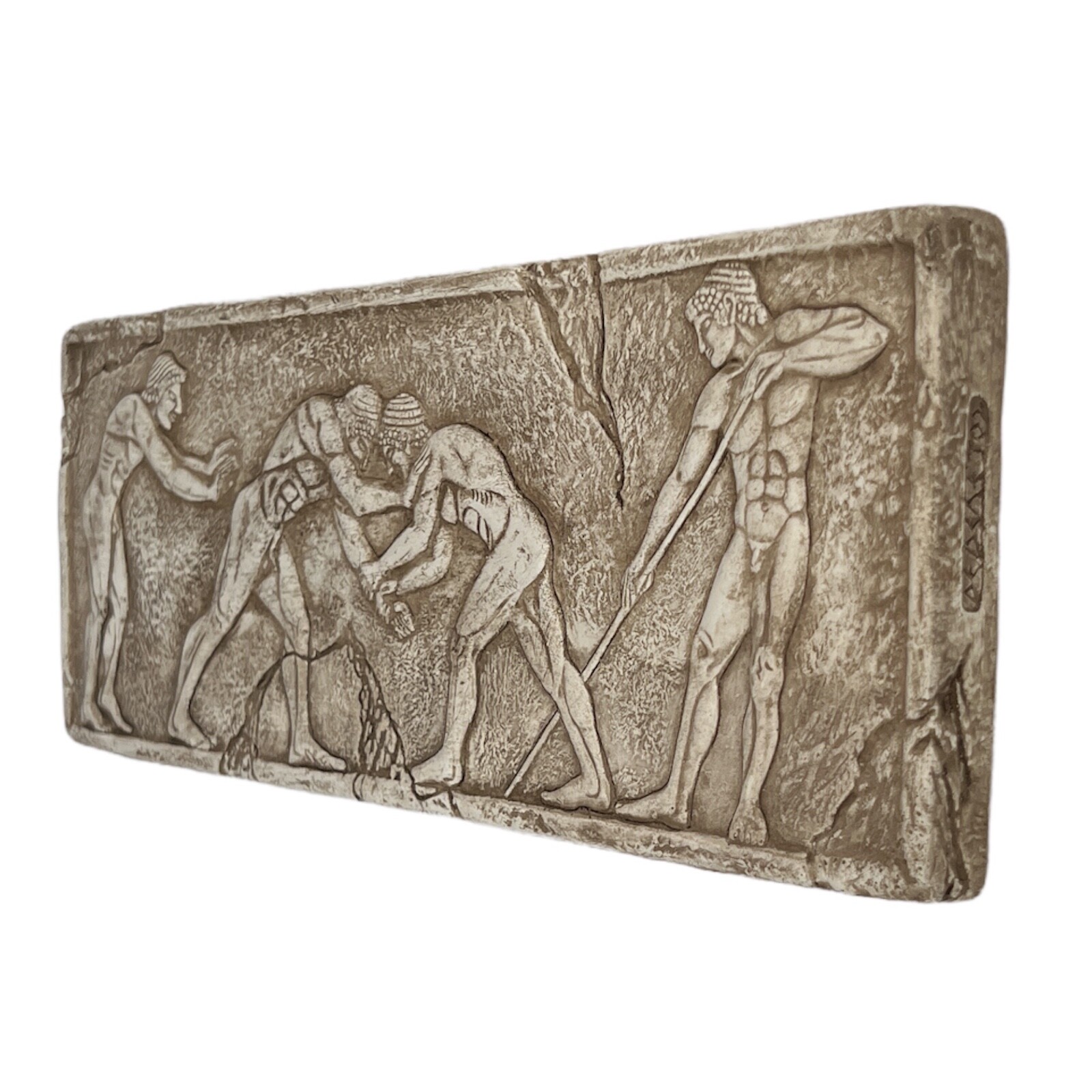 Ancient Greek Wrestling Olympics Bas Relief Ceramic Wall Decor Statue