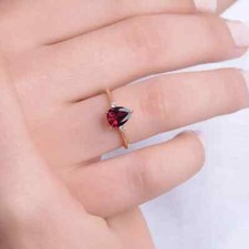 Garnet Gemstone Engagement Ring Minimal Diamond Ring 925 Sterling Silver Ring