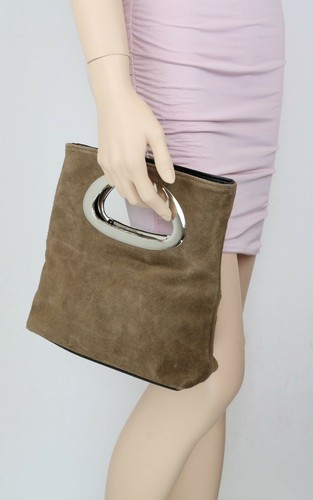 Genuine Suede Italian Vera Pelle Handbag Metallic Top Handle Handbag Designer - Picture 27 of 75