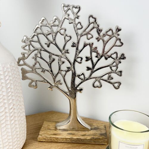 Srebrny Drzewo miłości Ornament na stojaku Duża rzeźba Vintage Dekoracja domu Życie - Zdjęcie 1 z 9