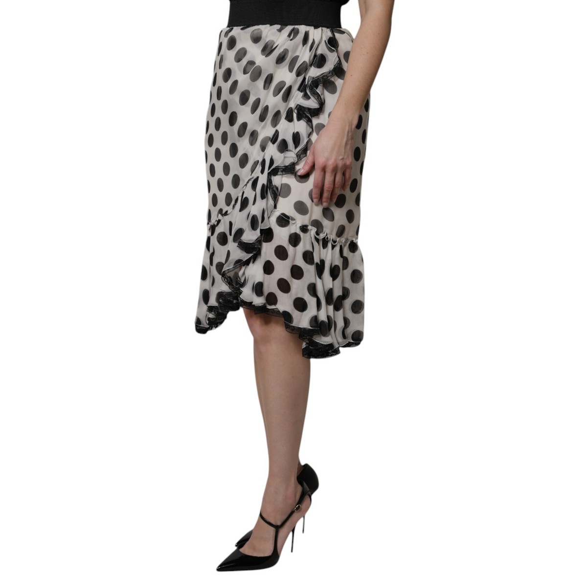 DOLCE & GABBANA Skirt White Black Polka Dots Flare