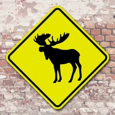 Moose Crossing Yellow Aluminum Sign Animal Wildlife Safety Warning