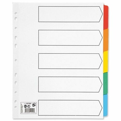 5* Premier A4 Subject Index Multi Coloured Tab Maxi Divider (White) 5 Parts