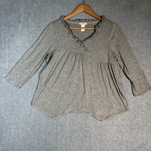 Sundance Top Womens Medium Gray Ruffle Blouse Boho Asymmetrical Cotton
