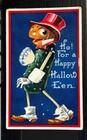Vintage Antique Halloween Postcard Pumpkin Head Jiminy Cricket 1912