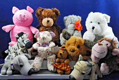 Verschiedene BÄRENHUND AFFE SCHWEIN ZOO WEICH KUSCHELTIER PLÜSCHBEANIE TIERE Mix Lot Spielzeug