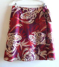 NWT Talbots Sz 8 Wine Red Paisley Batik 100 Silk Wrap Skirt A-Line